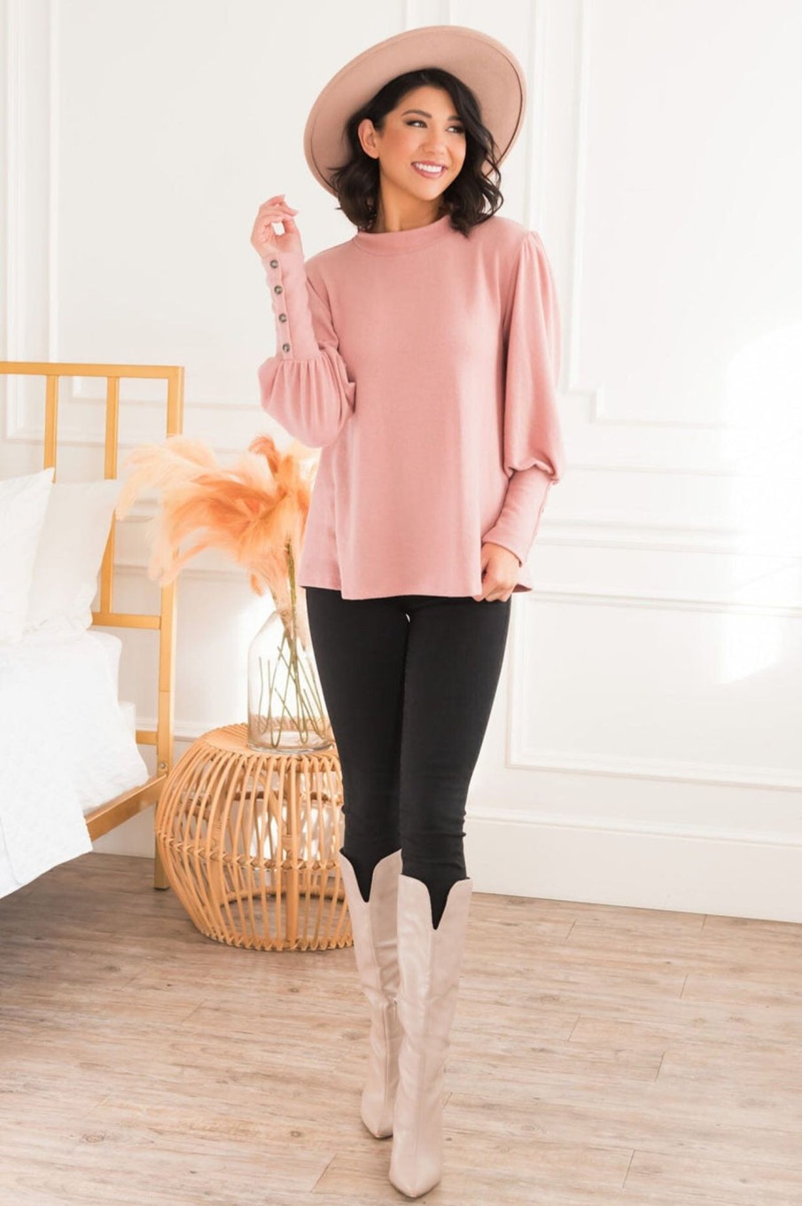 Tops NeeSee's Dresses | Warm Soft & Sophisticated Button Sleeve Sweater Pink