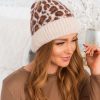 Tops NeeSee's Dresses | Wild & Free Leopard Pom Pom Beanie Oatmeal & Leopard