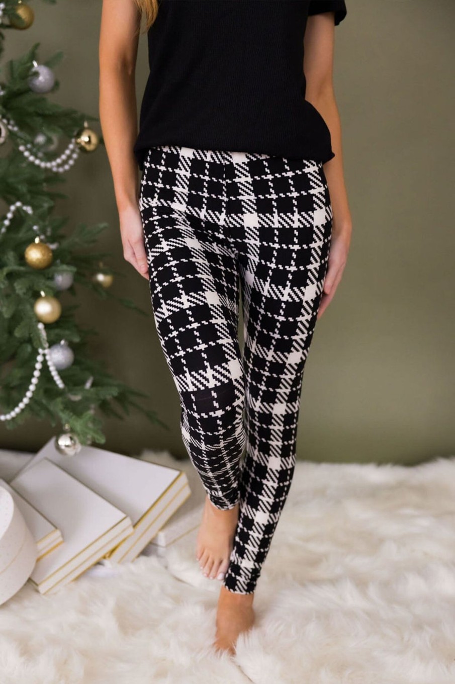 Skirts NeeSee's Dresses | All I Want For Christmas Leggings Black/Cream Plaid