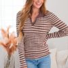 Tops NeeSee's Dresses | Falling For You Modest Ribbed Top Taupe/Ivory/Chocolate