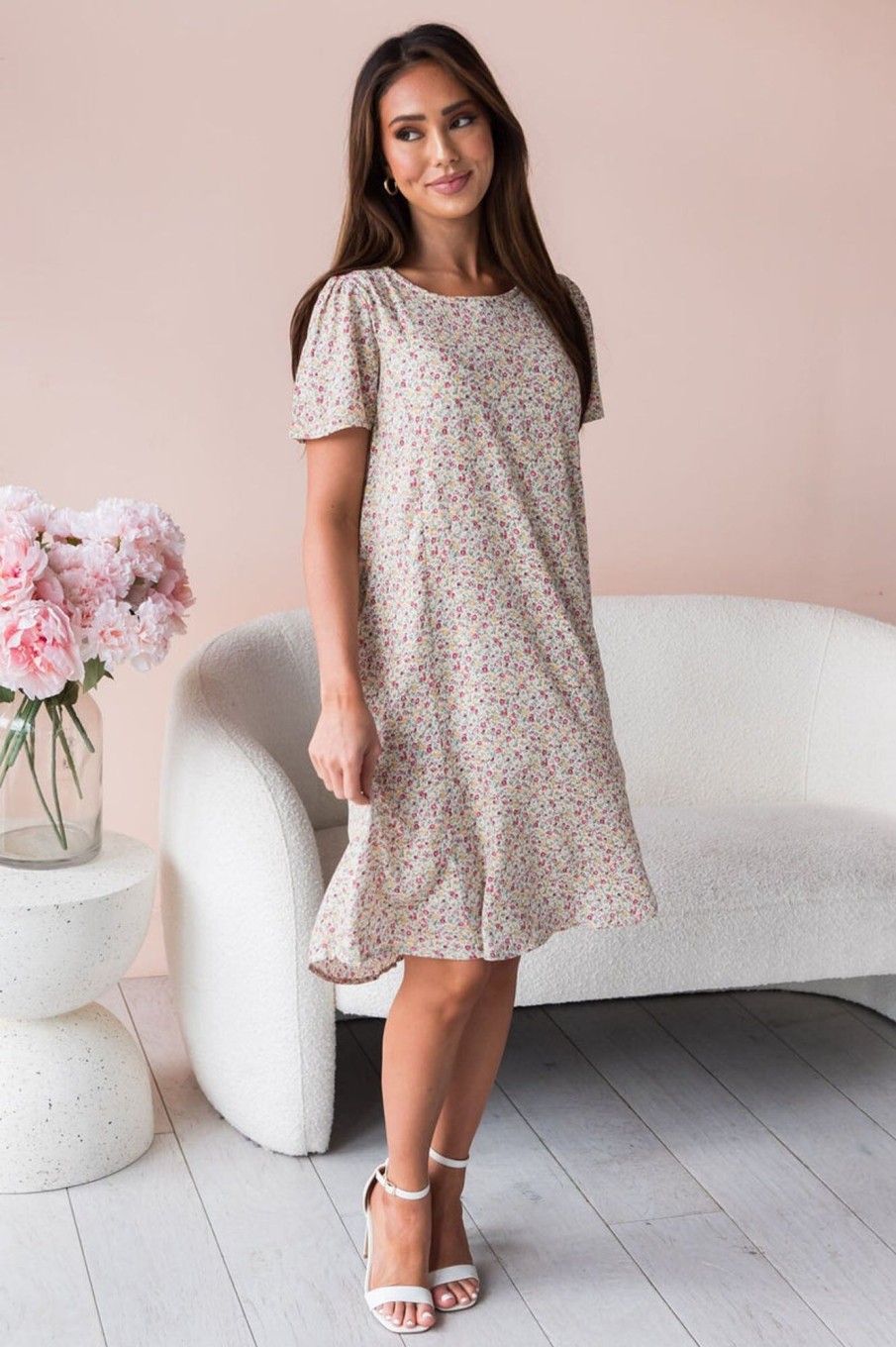 Dresses NeeSee's Dresses | The Gertrude Ivory/Mauve Floral