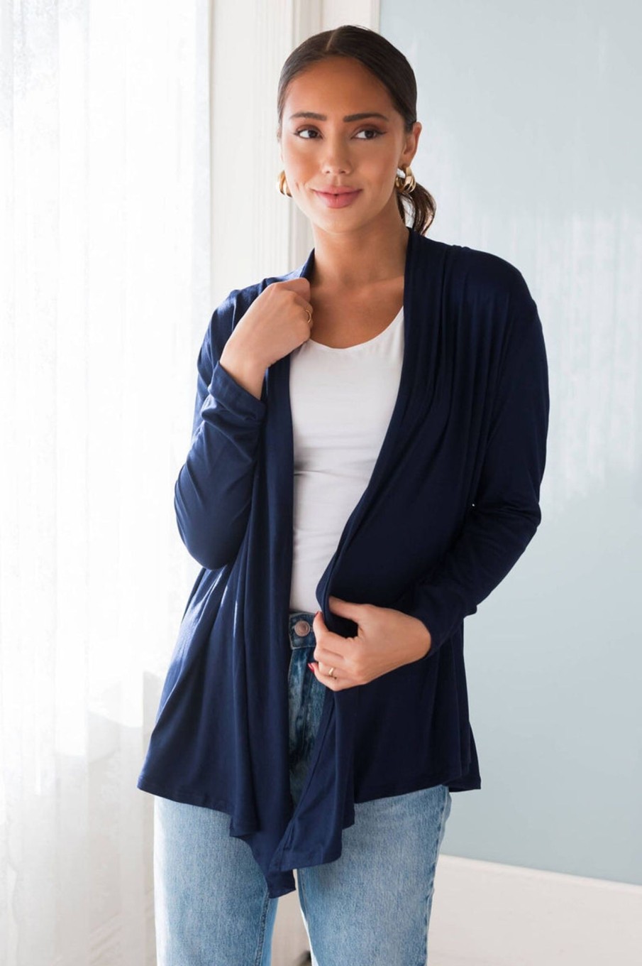 Tops NeeSee's Dresses | Standing Tall Modest Sweater Cardigan Navy