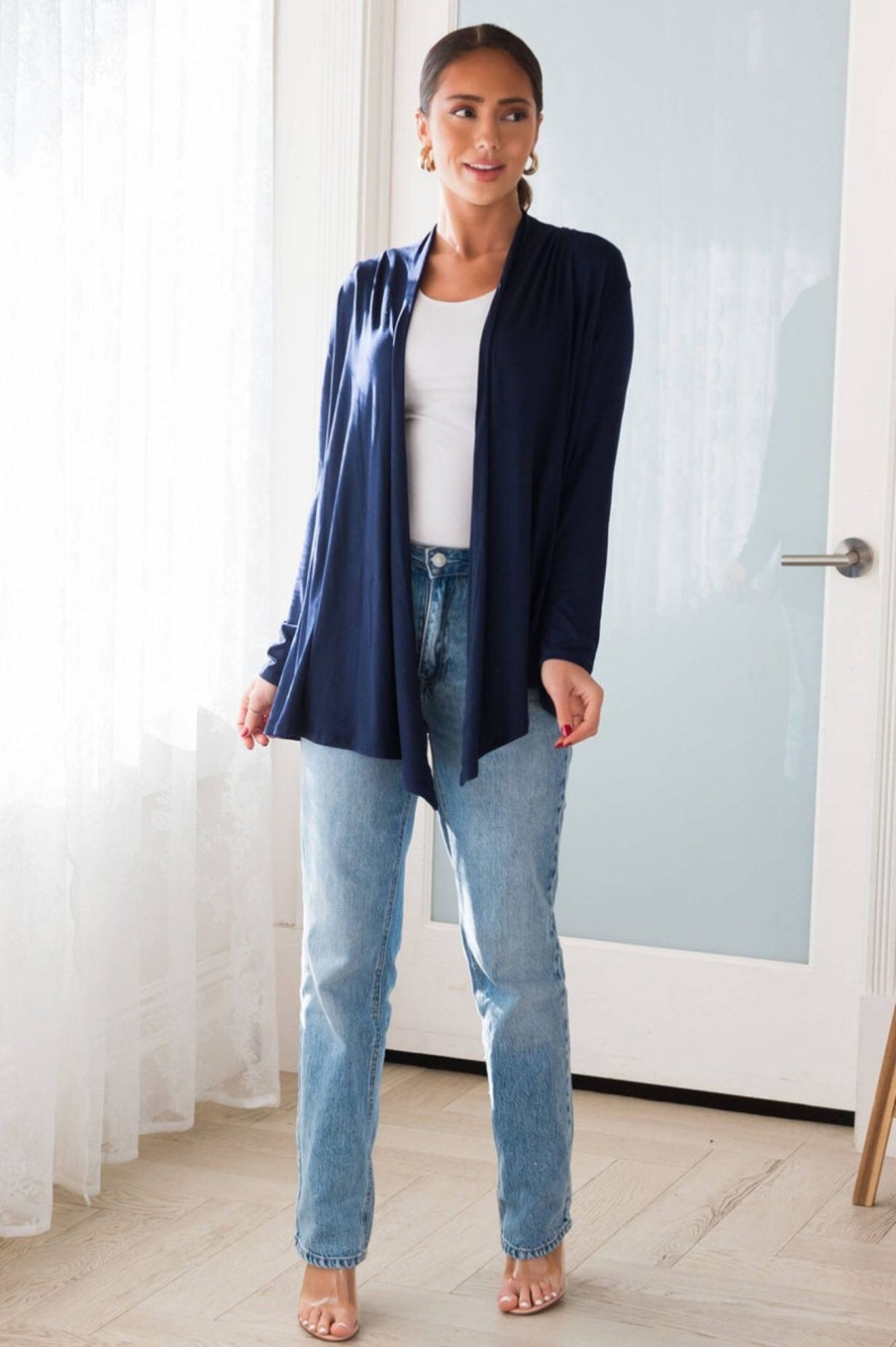 Tops NeeSee's Dresses | Standing Tall Modest Sweater Cardigan Navy