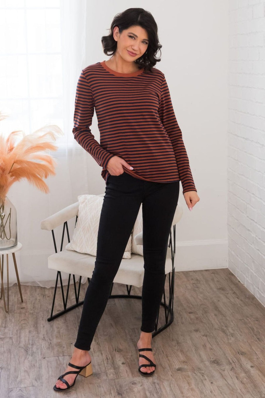 Tops NeeSee's Dresses | Friendship Of A Lifetime Modest Top Rust/Navy