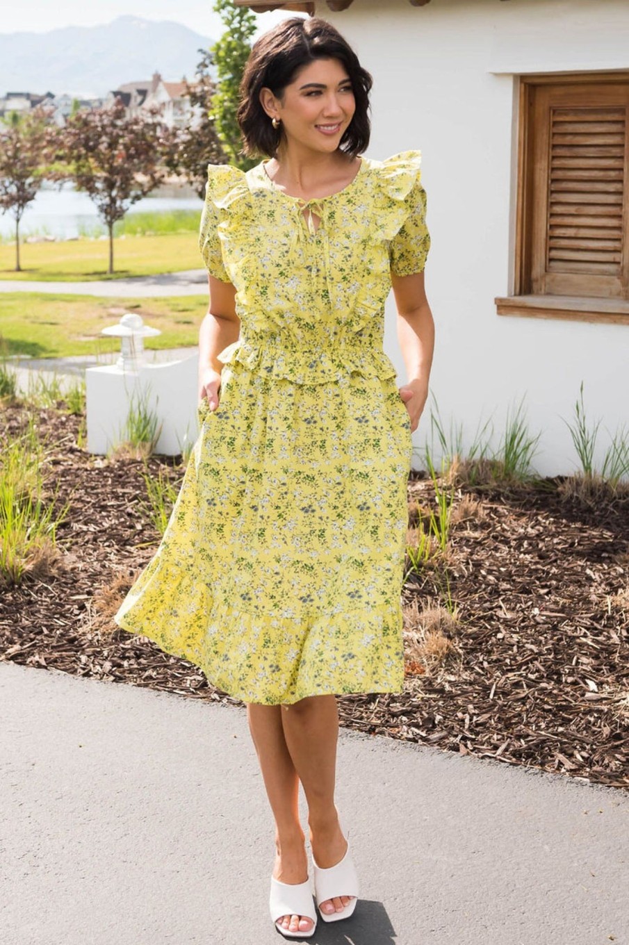 Dresses NeeSee's Dresses | The Ruelie Lime Floral