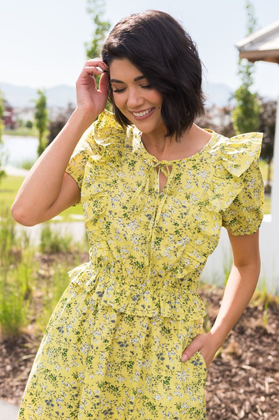 Dresses NeeSee's Dresses | The Ruelie Lime Floral