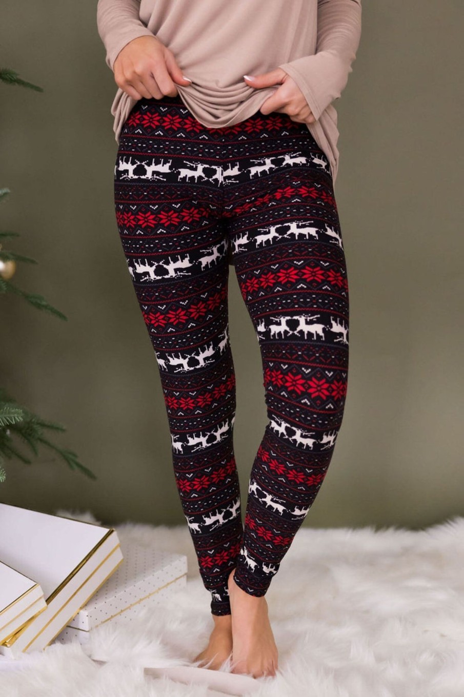 Skirts NeeSee's Dresses | Happy Holidays Reindeer Leggings Black/White/Reindeer