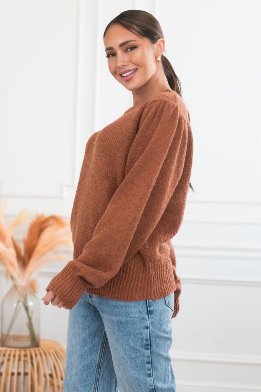 Tops NeeSee's Dresses | Perfectly Planned Modest Sweater Dark Camel