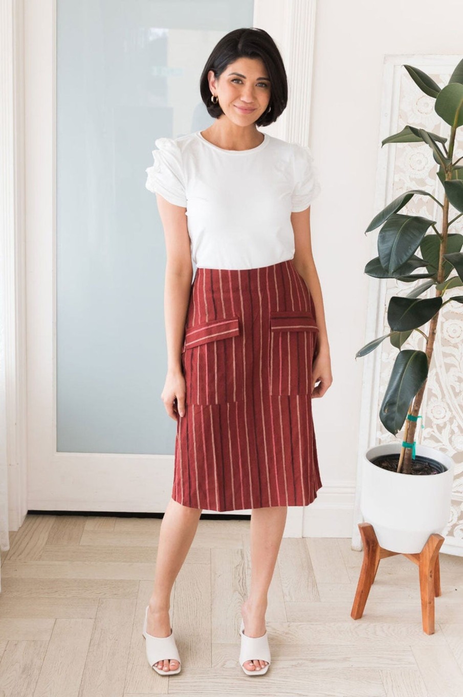 Skirts NeeSee's Dresses | Rising Sun Modest Skirt Mahogany Stripes