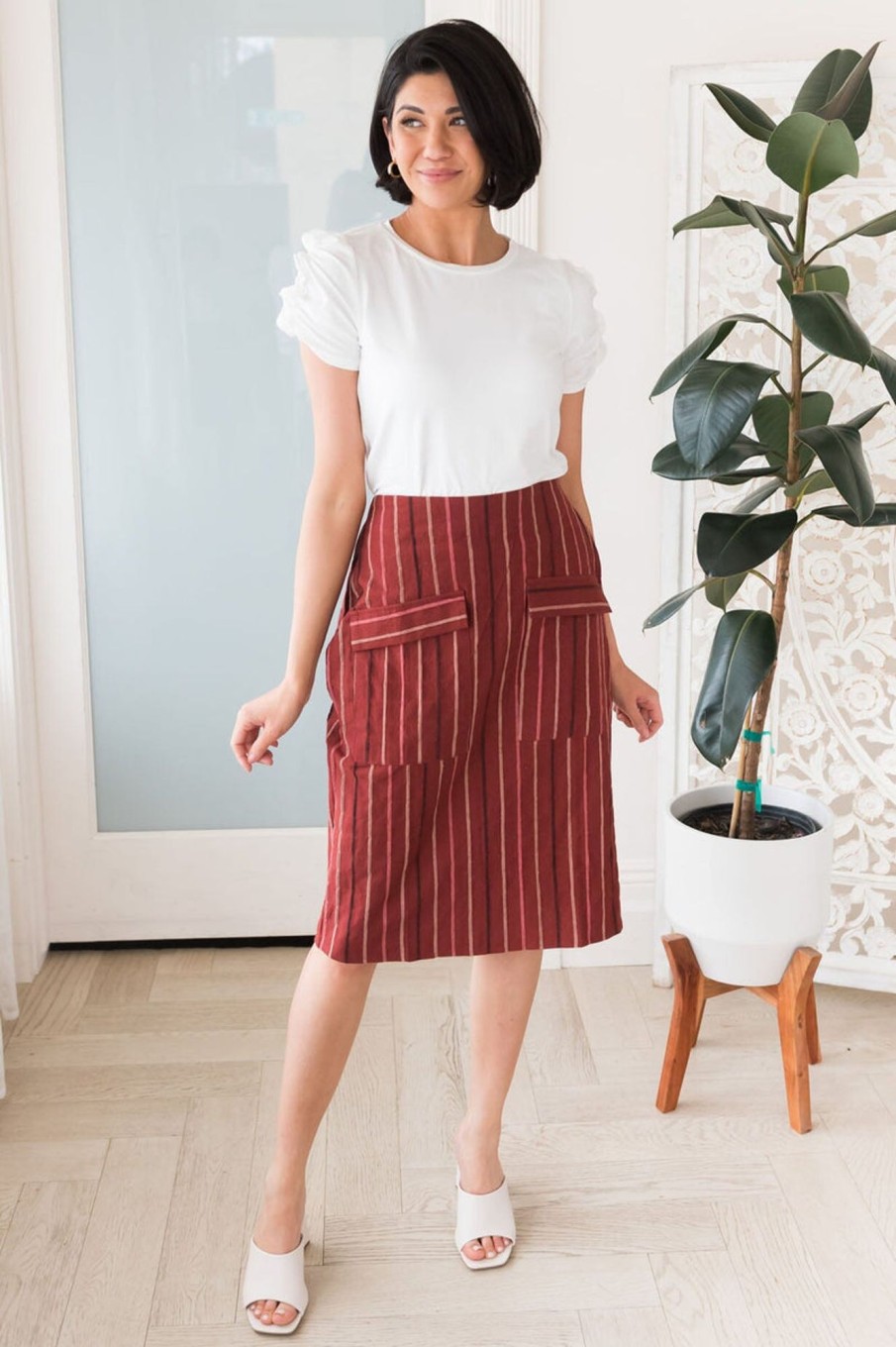 Skirts NeeSee's Dresses | Rising Sun Modest Skirt Mahogany Stripes