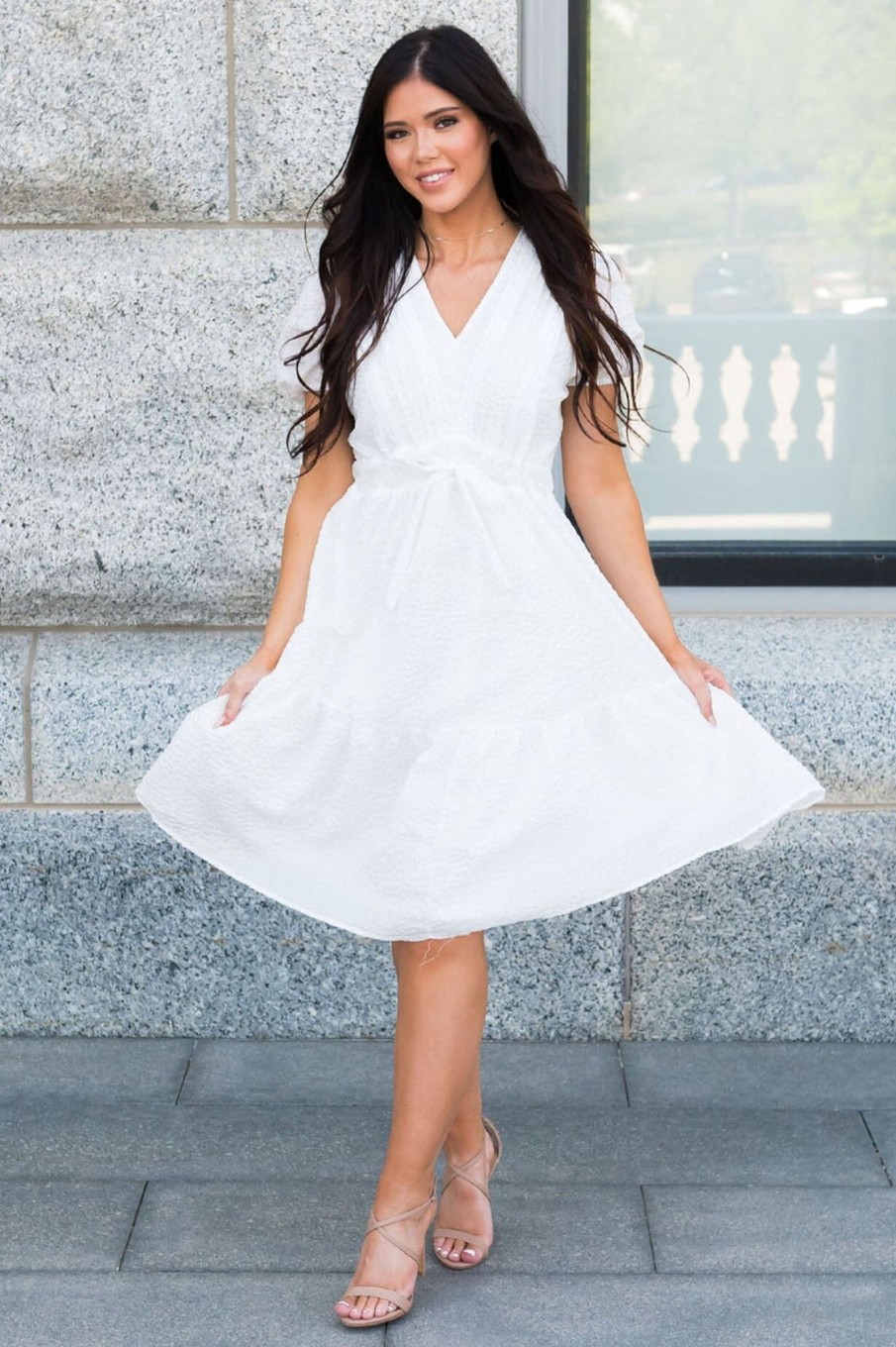 Dresses NeeSee's Dresses | The Chantelle Textured White