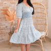 Dresses NeeSee's Dresses | The Lorita Slate Blue/Light Blue/Ivory Floral