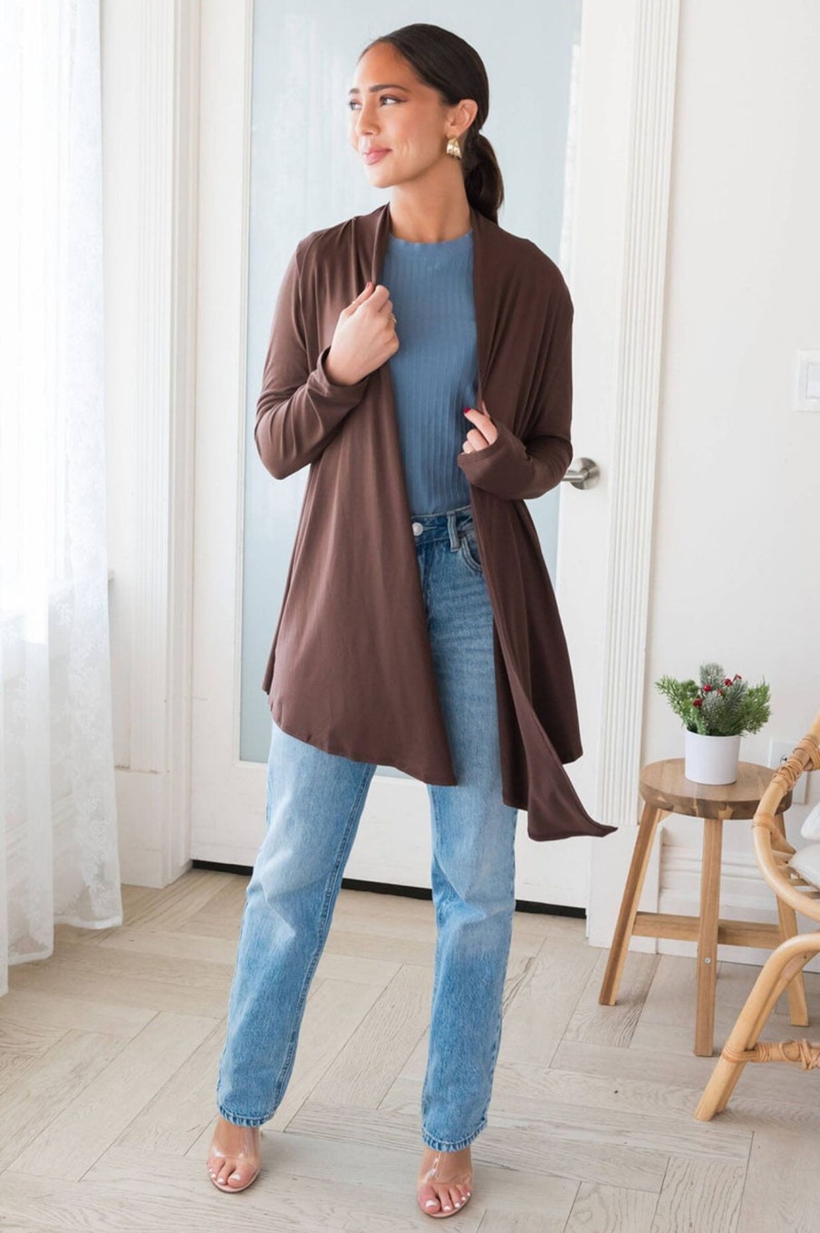 Tops NeeSee's Dresses | Standing Tall Modest Sweater Cardigan Chocolate