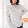 Tops NeeSee's Dresses | Met My Match Modest Pullover Grey/White Stripe