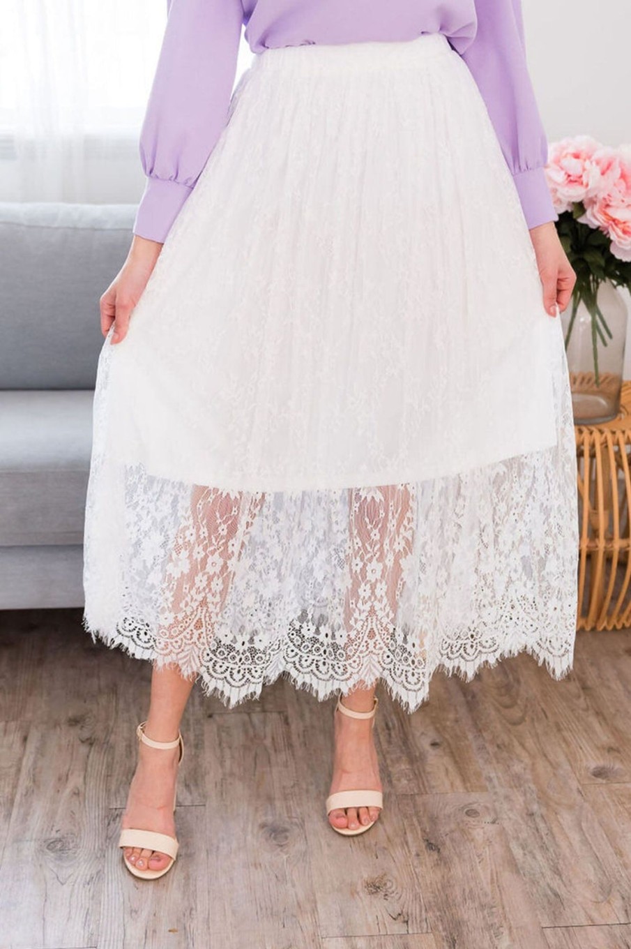 Skirts NeeSee's Dresses | Delicate Lace Modest Maxi Skirt Ivory Lace