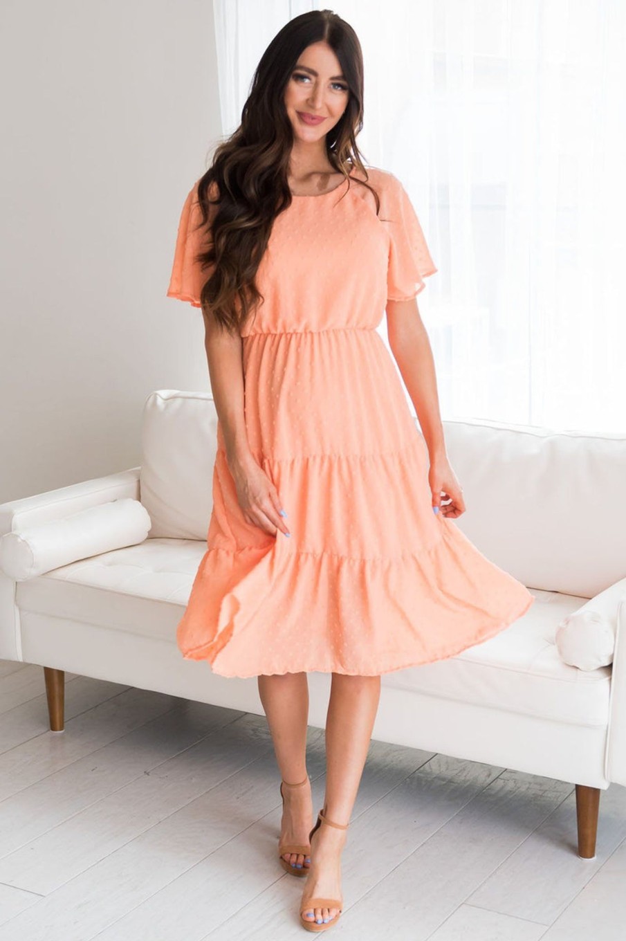 Dresses NeeSee's Dresses | The Beatriz Tiger Orange Swiss Dot